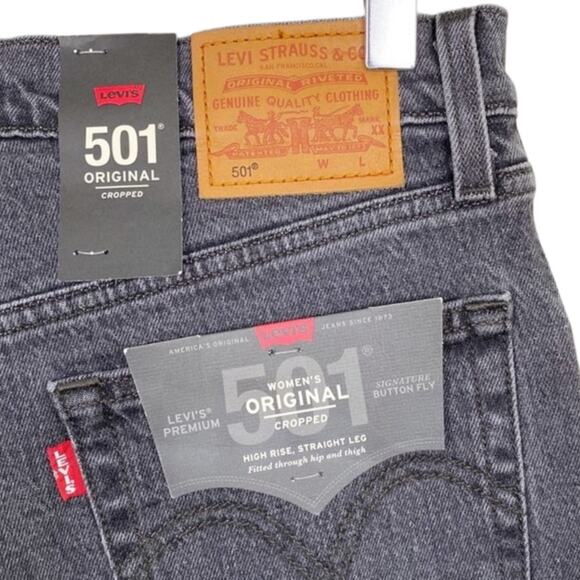 Levi's 501 Crystal Crop Jeans 28 Black Embellished High Rise Mom Jeans New NWT - Picture 5 of 8